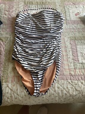 J. Crew Navy and White Striped One-Piece Swimsuit